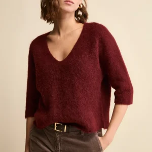 Maglia Boxy Scollo a V in Misto Alpaca - BORDEAUX