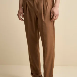 Pantalone Straight in Misto Lana con Pinces e Risvolto - CAPPUCCINO