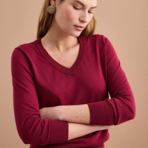Maglia Boxy in Cotone con Scollo a V - BORDEAUX