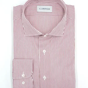 Camicia Fantasia Custom Fit in Cotone Dobby - ROSSO RIGATO