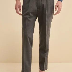 Pantalone Slim Fit con Coulisse in Misto Lana - GRIGIO MEDIO MELANGE
