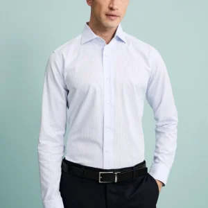 Camicia Fantasia Slim Fit Collo Francese - RIGATO BIANCO/AZZURRO