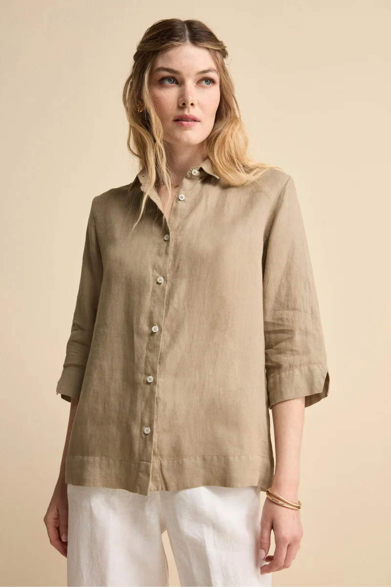Camicia Boxy in Lino - TORTORA - immagine 2