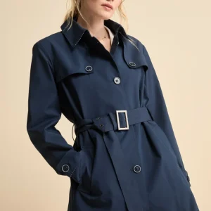 Trench Monopetto Midi con Cintura - BLU