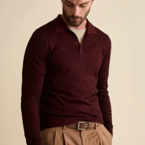 Polo in Maglia con Bottoni in Lana Merino - BORDEAUX