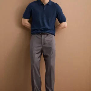 Polo Mezza Manica a Rombi in Cotone Crêpe - BLU CHIARO