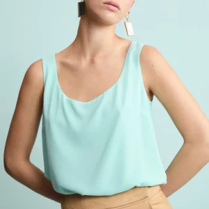 Top Elegante Smanicato in Georgette - ACQUA