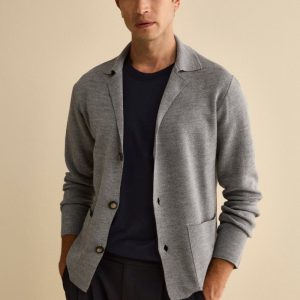 Cardigan con Tasche e Bottoni in Misto Lana - GRIGIO