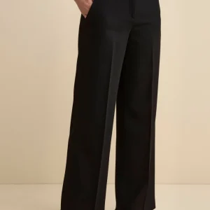 Pantalone con Pieghe a Palazzo in Misto Lana - NERO