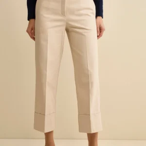 Pantalone Gamba Larga con Pieghe e Risvolto - GESSO