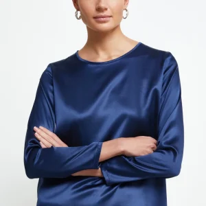Blusa girocollo in seta - BLU