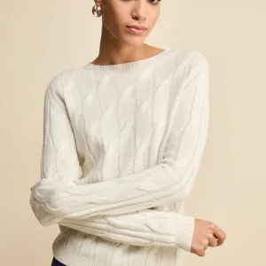 Maglia Girocollo a Trecce in Lana Merino - ECRU