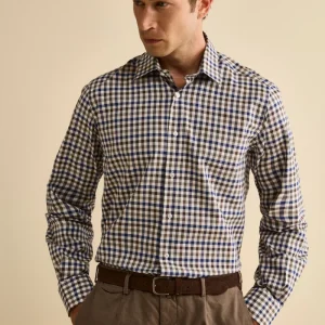 Camicia Check Regular Fit in Cotone - BLU/MORO QUADRI