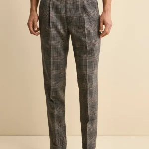 Pantalone Check in Lana con Pinces e Risvolto - GALLES MARRONE