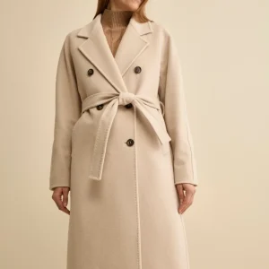 Cappotto Doppiopetto con Revers Classico in Lana e Cashmere - GESSO