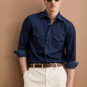 Camicia Jeans in Cotone con Tasche - DENIM