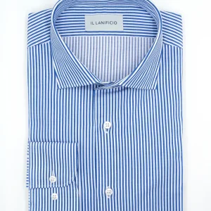 Camicia Fantasia Custom Fit in Twill di Cotone - RIGATO BLU