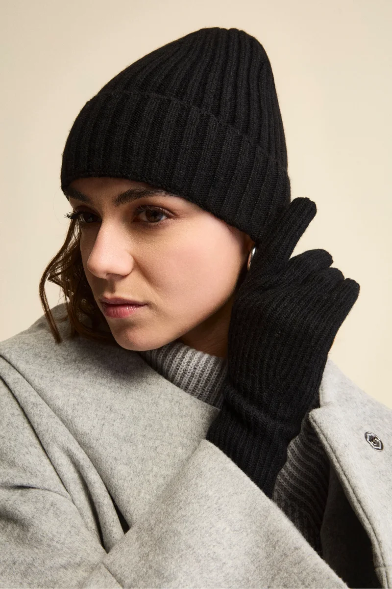 Guanto a Coste in Lana e Cashmere - NERO - immagine 4