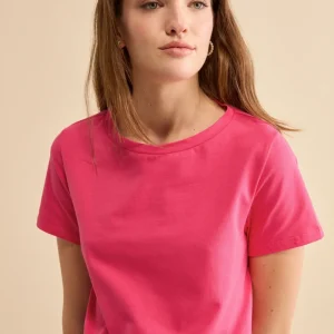 T-Shirt Girocollo in Cotone Elasticizzato - FUXIA