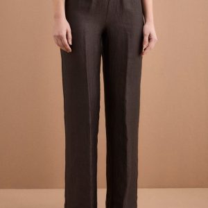 Pantalone Gamba Larga con Piega in Misto Lino - T.MORO