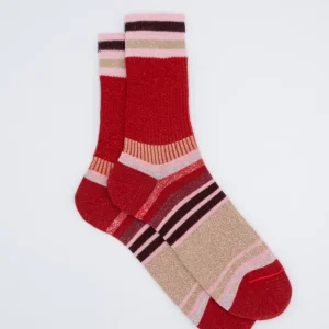 Calze Corte a Righe in Lurex - ROSSO/ROSA