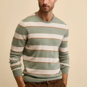 Maglia Girocollo a Righe in Misto Lana e Cashmere - RIGATO VERDE/BEIGE
