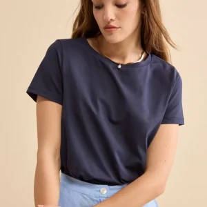 T-Shirt Girocollo in Cotone Elasticizzato - BLU