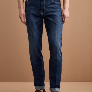 Jeans Slim Fit Cinque Tasche con Risvolto - DENIM