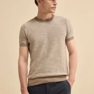 T-Shirt Jacquard in Misto Lino - NOCCIOLA