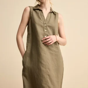 Abito Chemisier Smanicato in Lino - VERDE MILITARE