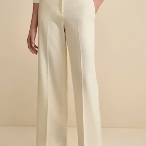 Pantalone con Pieghe a Palazzo in Misto Lana - PANNA