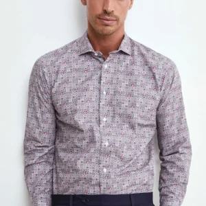 Camicia Fantasia Regular Fit in Popeline - FANT. BIANCO/ROSSO