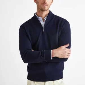 Lupetto con Zip in Lana Merino - BLU
