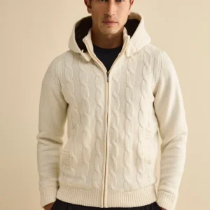 Bomber in Cashmere con Cappuccio e Pelliccia - BIANCO