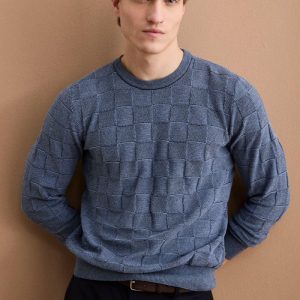 Maglia Dama Girocollo in Cotone - BLU/GRIGIO