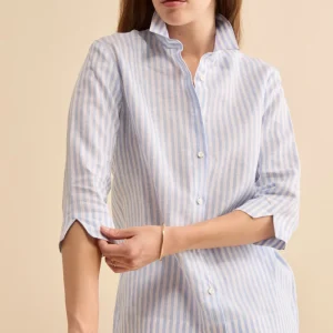 Camicia Boxy a Righe in Lino - AZZURRO RIGATO