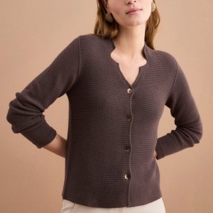 Cardigan Links Scollo a V in Cotone - TERRA