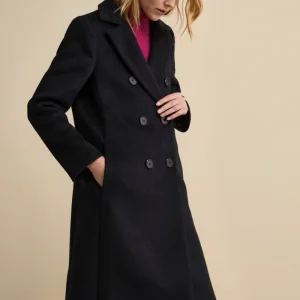 Cappotto Doppiopetto Foderato Lungo in Misto Lana - BLU