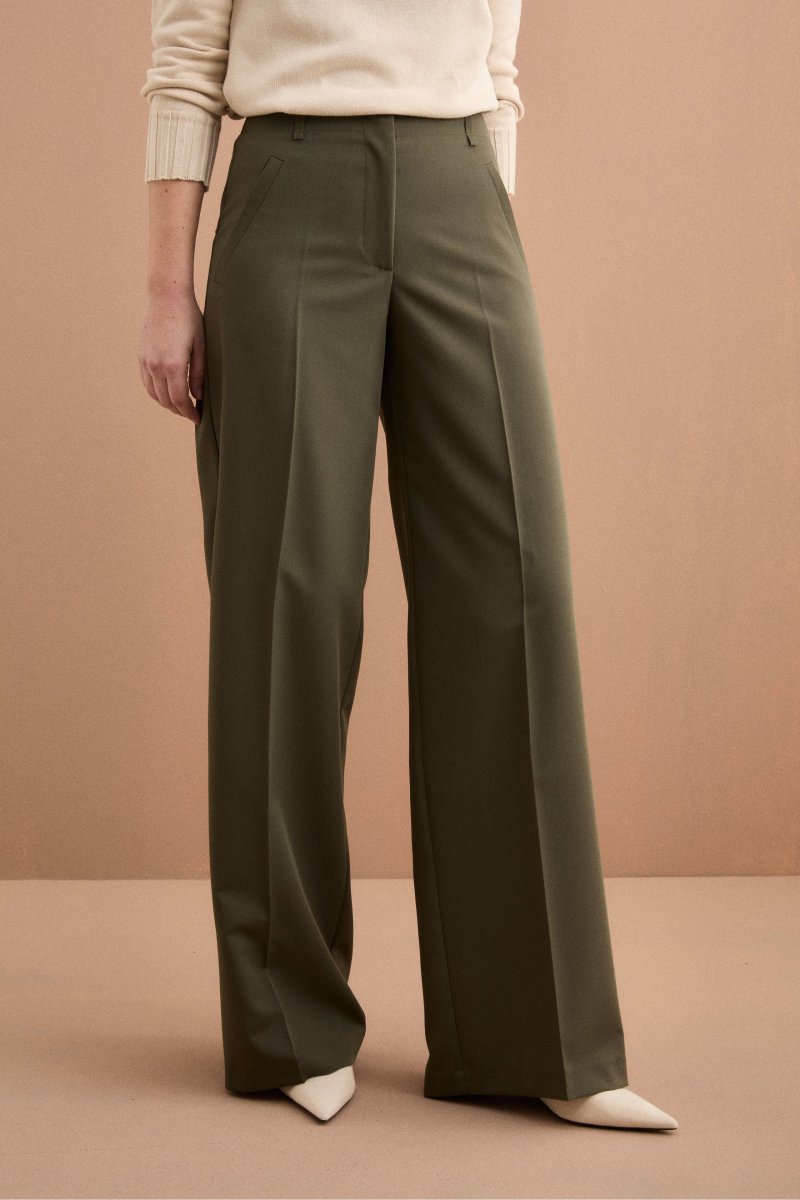 Pantalone Elegante a Palazzo con Piega - VERDONE