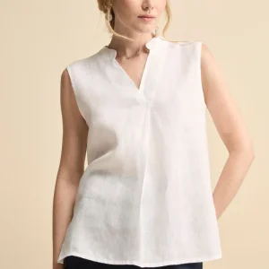 Top Incrociato in Lino con Scollo a V - BIANCO