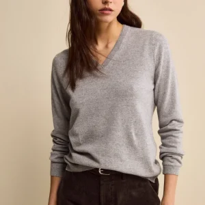 Pullover scollo a V in seta e cashmere - GRIGIO CHIARO