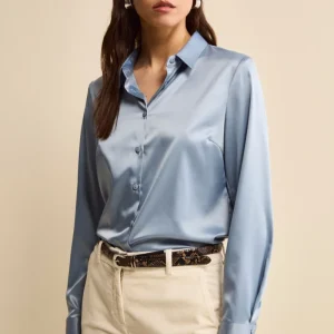 Camicia Morbida in Raso con Bottoni - POLVERE