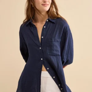 Camicia Over in Lino con Taschino - NAVY