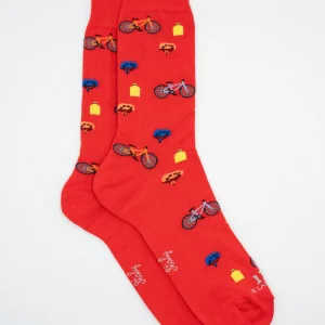 Calze Corte in Cotone Fantasia Biciclette - ROSSO