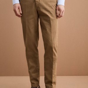 Pantalone Regular Fit in Cotone Canetté - NOCCIOLA