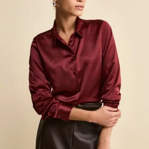 Camicia Morbida in Raso con Bottoni - BORDEAUX