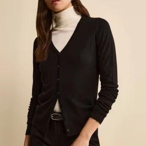 Cardigan in Lana Merino con Scollo a V - NERO