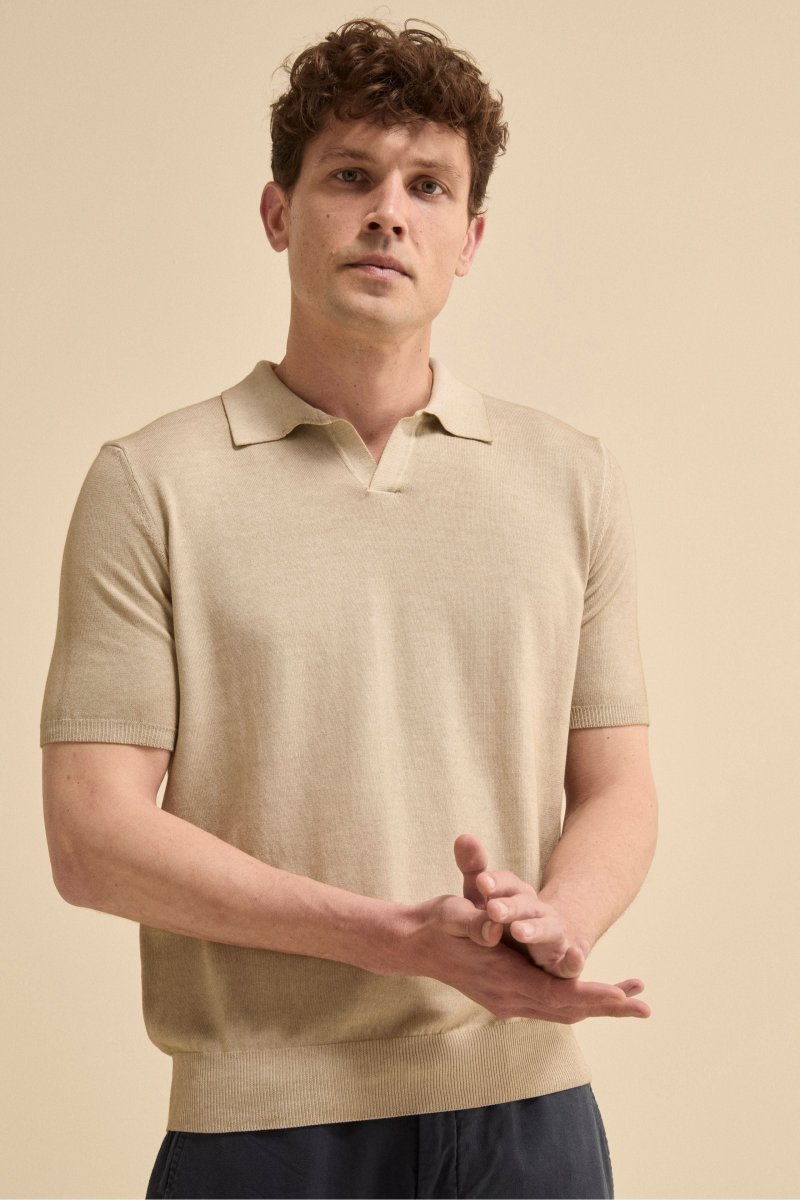 Polo Mezza Manica in Cotone Crêpe - PANNA