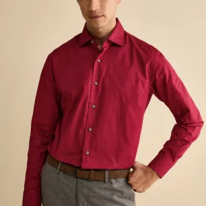 Camicia Tinta Unita Custom Fit in Cotone - BORDEAUX