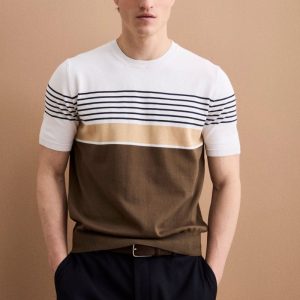 T-Shirt a Righe in Maglia di Cotone - BIANCO RIGATO